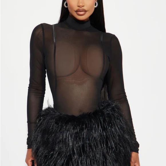 Fashion Nova Dresses & Skirts - Pour It Up Faux Fur Mesh Mini Dress - Black